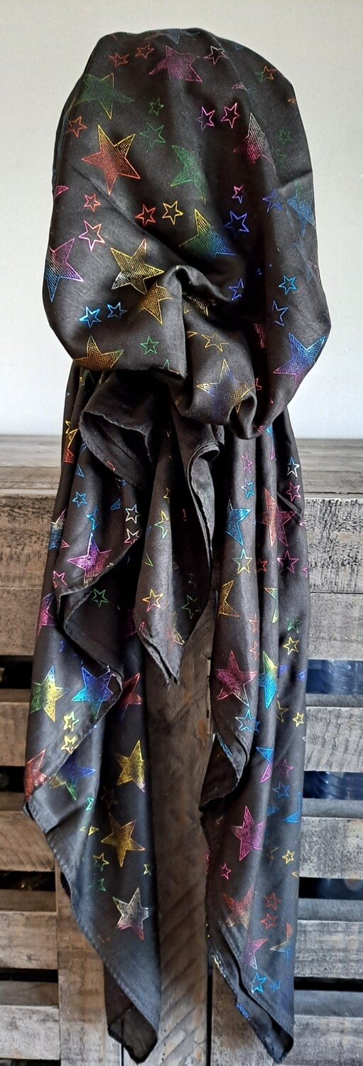 Black - colorful stars pretied tichel