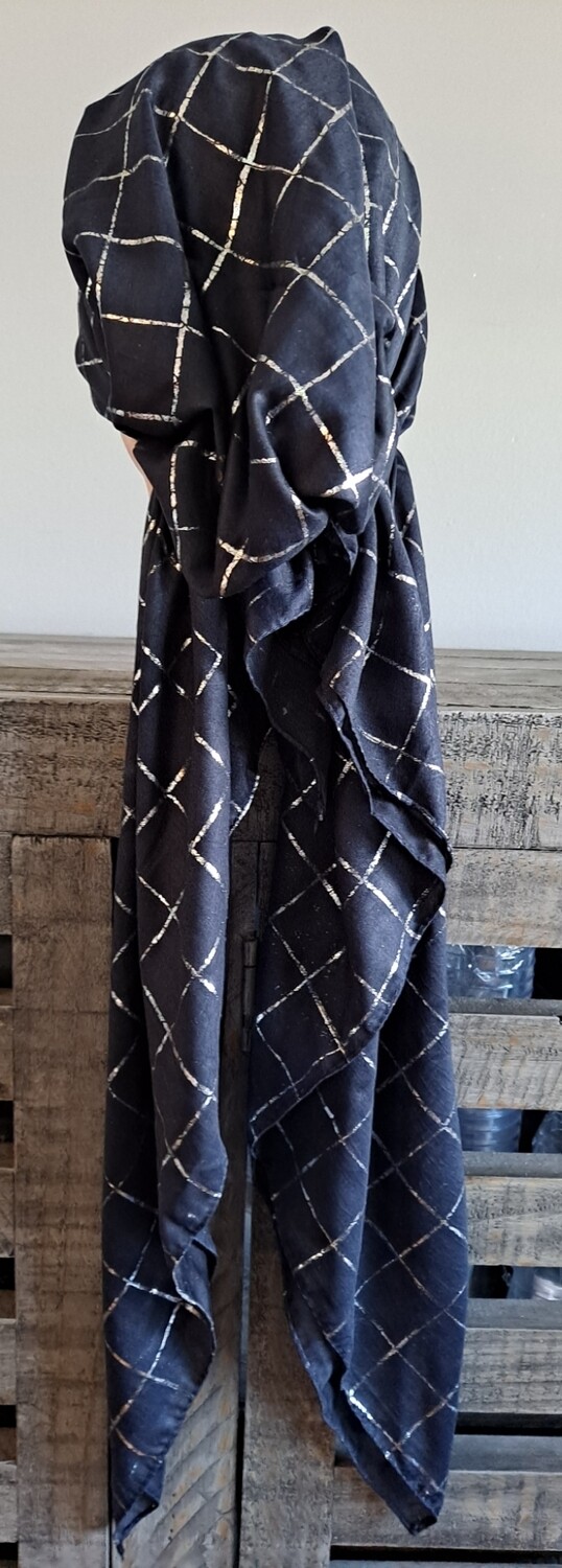 Navy/silver metallic square pretied tichel