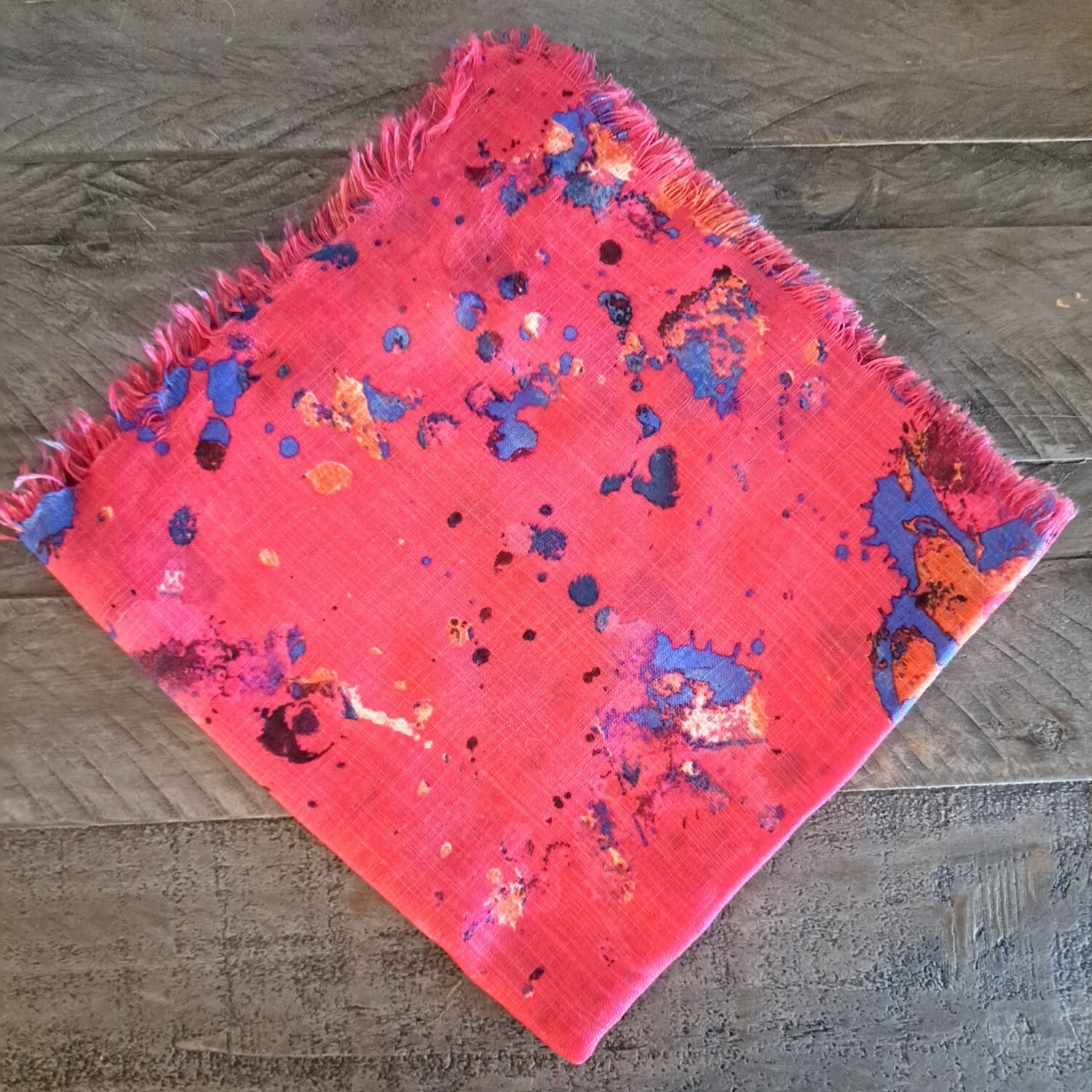 Deep reddish coral soft fringes tichel - splattered
