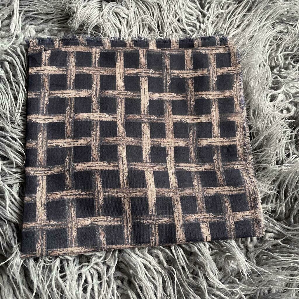 Navy/tan crisscross  - Turkish head scarve w/soft fringes
