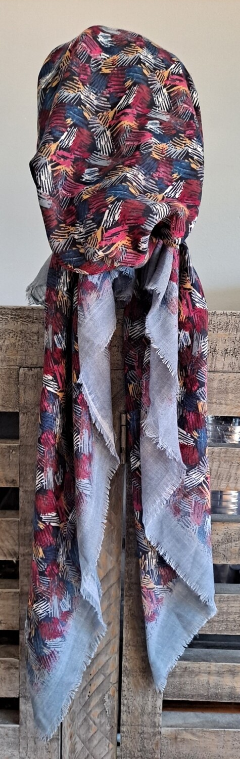 Gray/colorful patterned - soft fringes pretied tichel