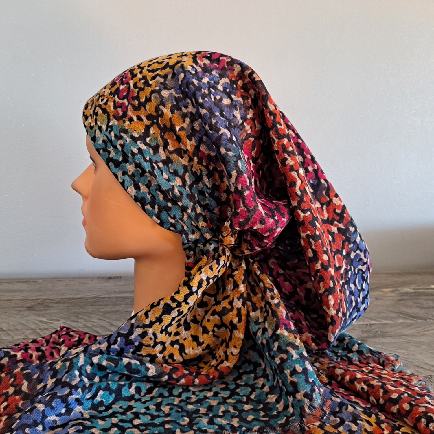 Colorful patterned - soft fringes pretied tichel