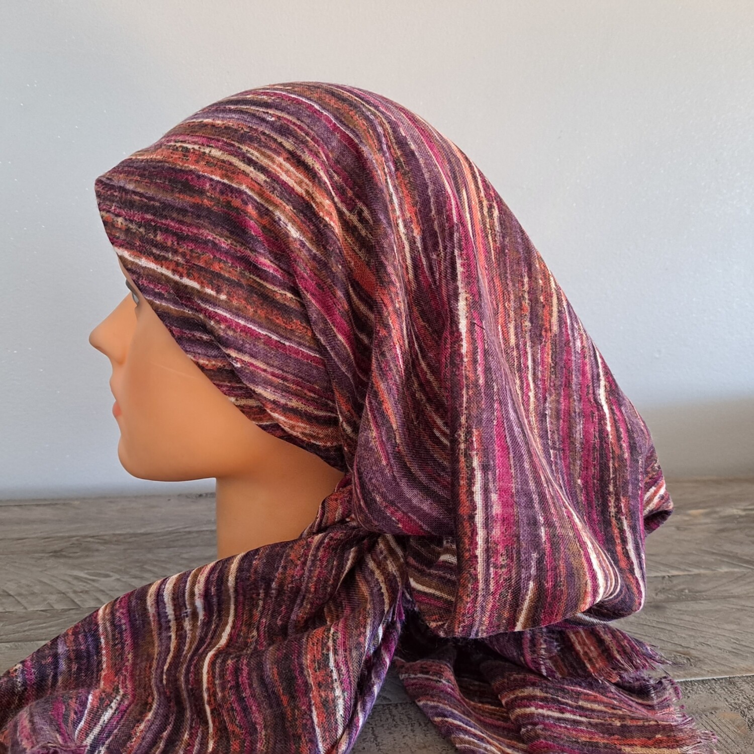 Colorful/striped patterned - soft fringes pretied tichel