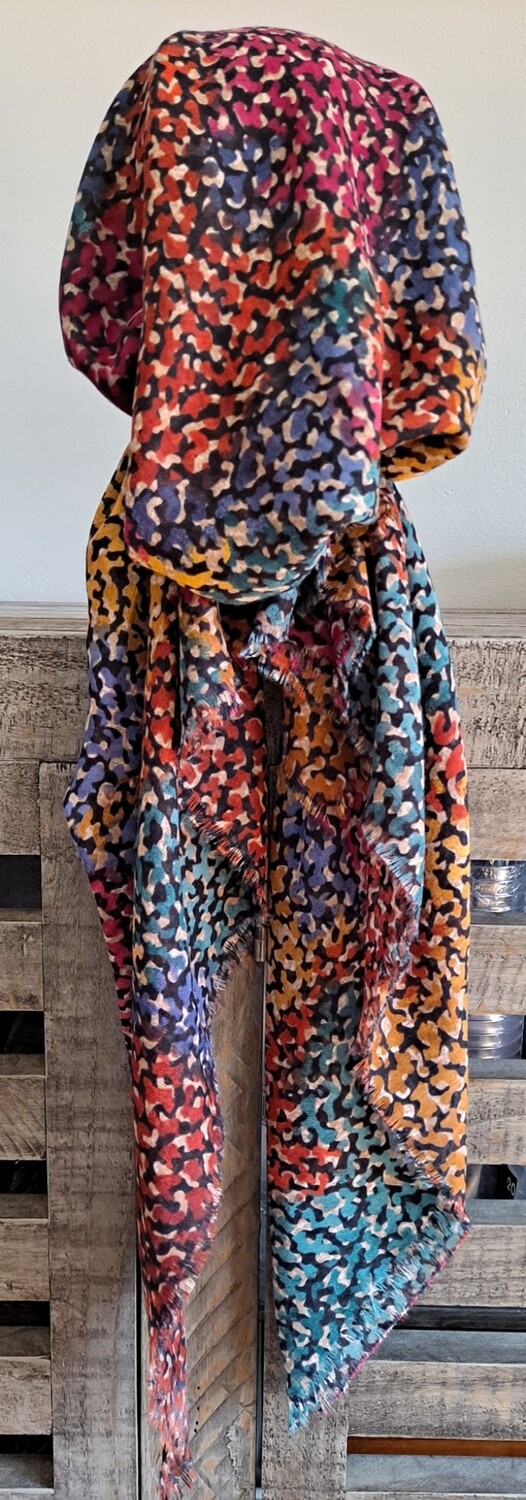 Colorful patterned - soft fringes pretied tichel