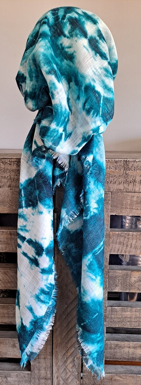 Sea green circular patterned tie dyed - soft fringes pretied tichel