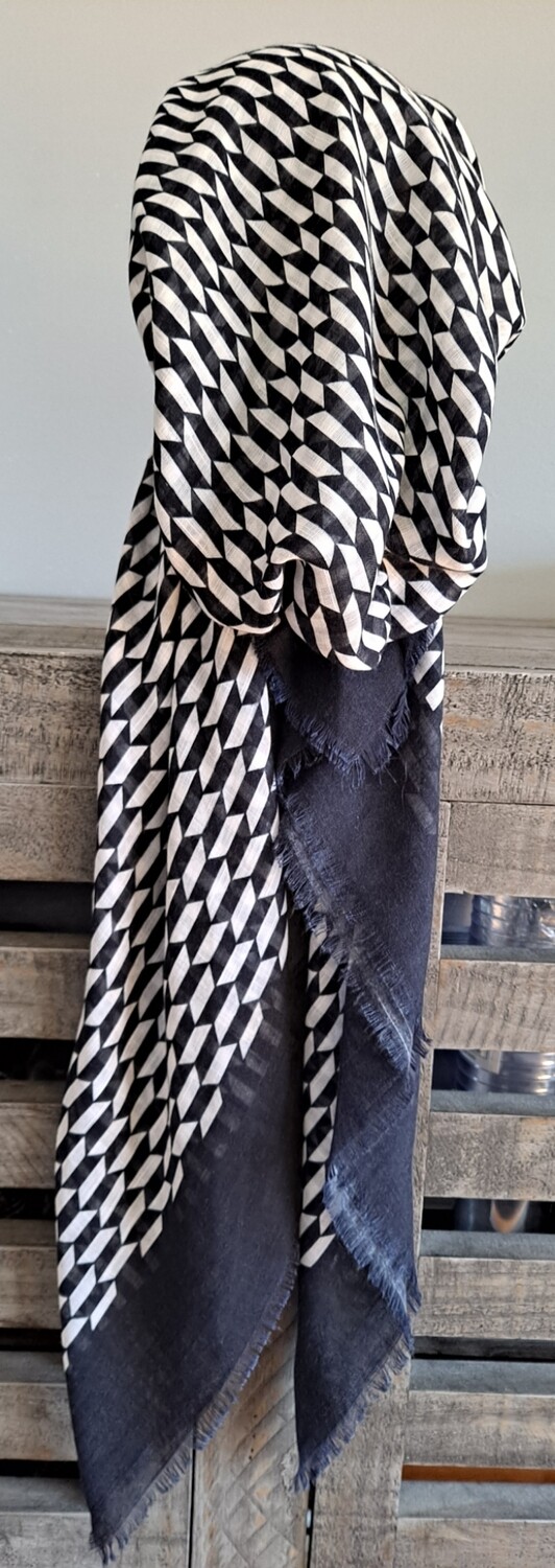 Navy/white - soft fringes pretied tichel