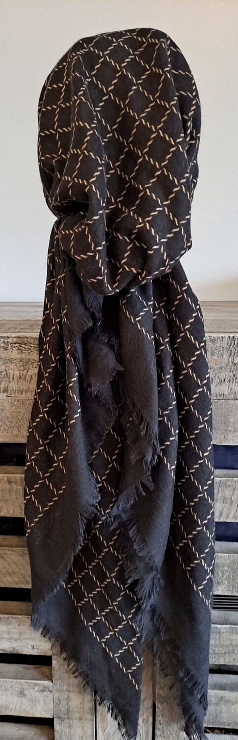 Black - tan braided soft fringes pretied tichel