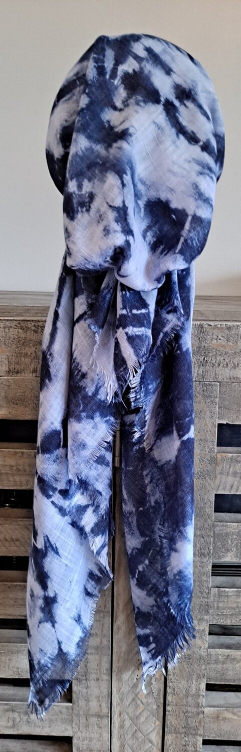 Blue circular patterned tie dyed - soft fringes pretied tichel