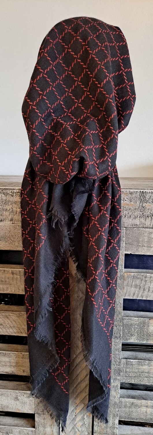 Black - red braided soft fringes pretied tichel