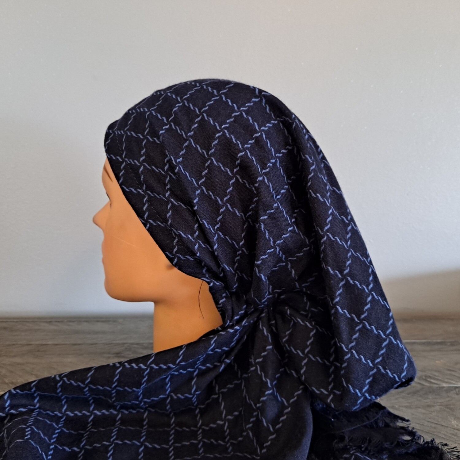 Navy - blue braided soft fringes pretied tichel
