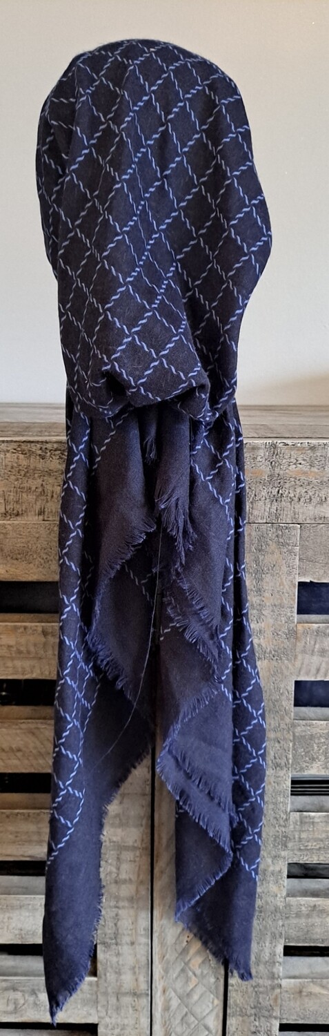 Navy - blue braided soft fringes pretied tichel