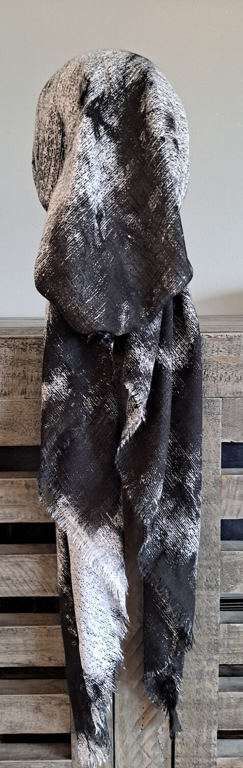 Black/white tie dyed - soft fringes pretied tichel