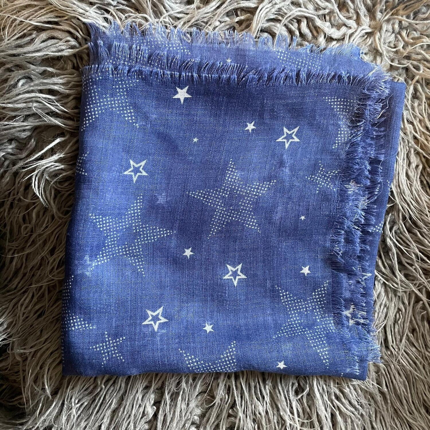 Darker denim/white stars - soft fringes tichel