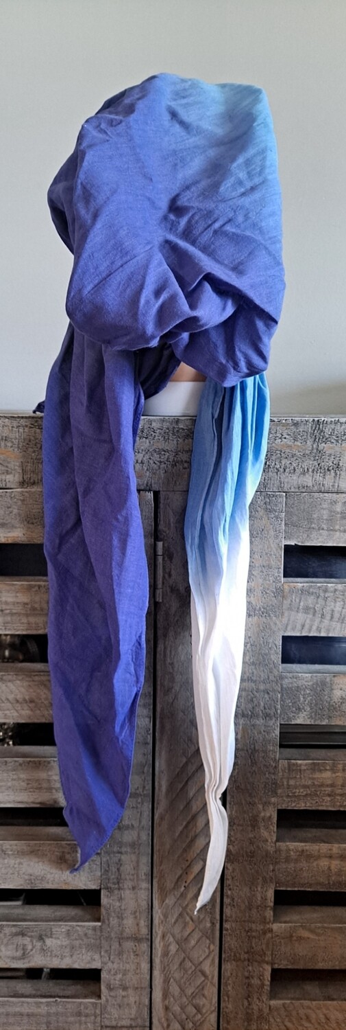 Blue ombre' cotton pretied tichel w/band sewn in