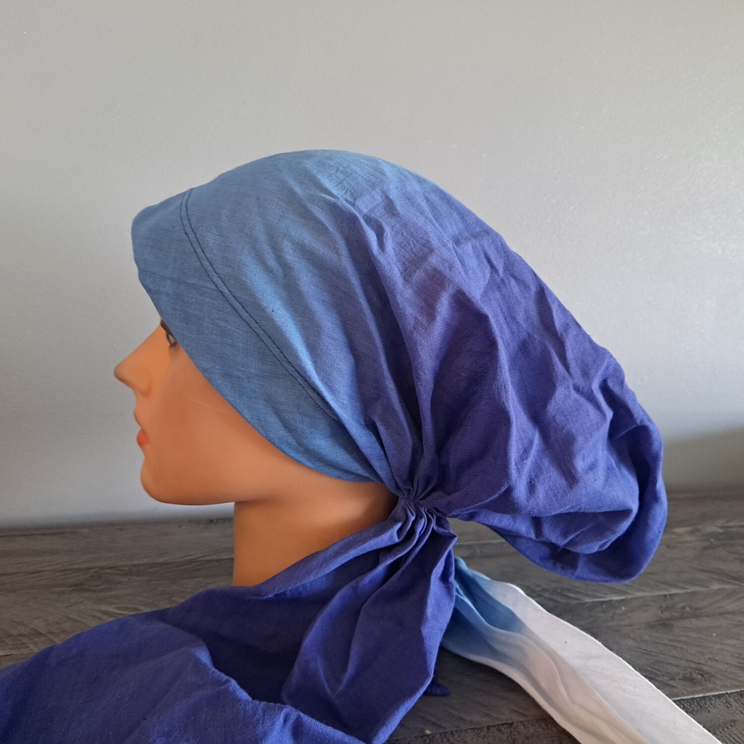 Blue ombre&#39; cotton pretied tichel w/band sewn in