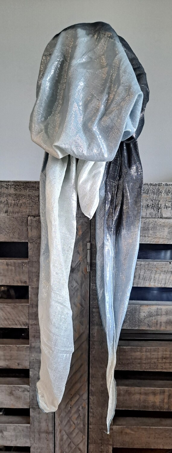 Black/gray ombre' shimmer pretied tichel