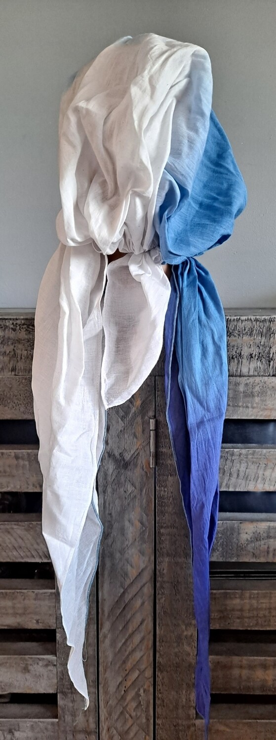 Blue/white ombre' cotton pretied tichel