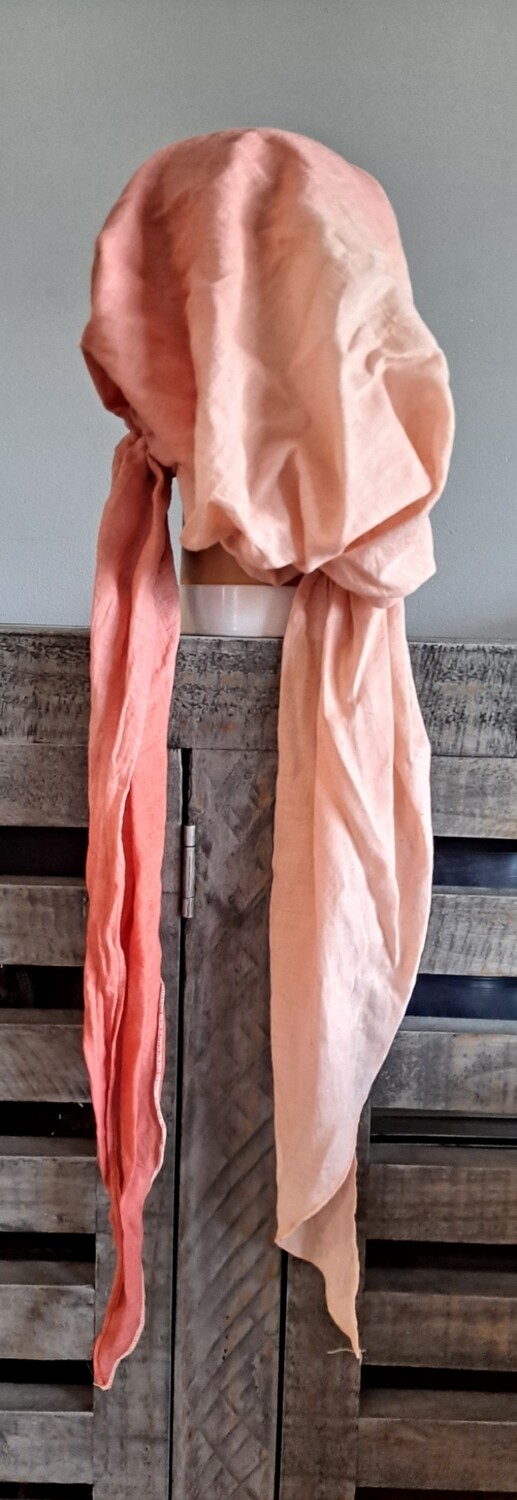 Cream/peaches ombre' cotton pretied tichel