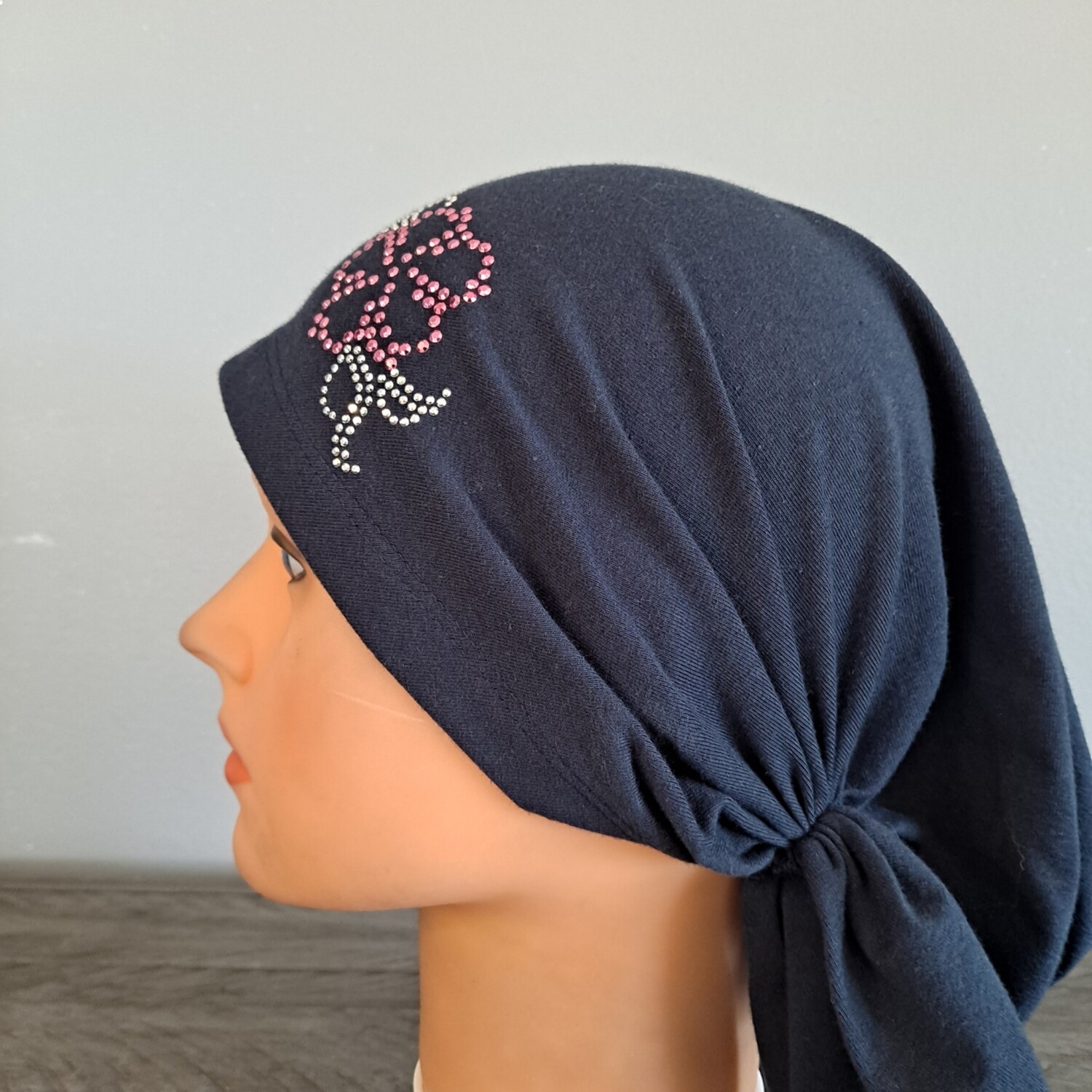 Navy pre tied tichel w/small applique - XL size