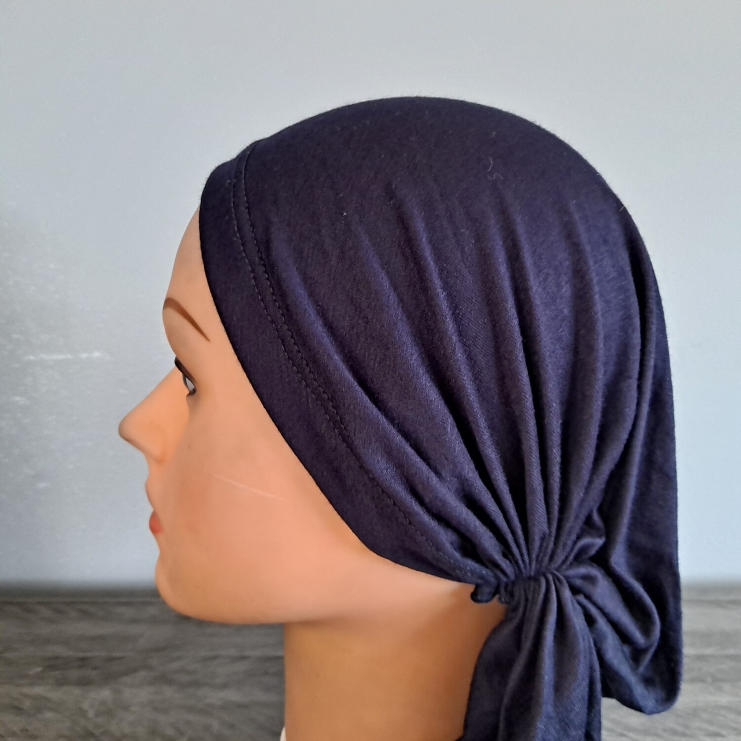 Navy cotton pre tied tichel - paper thin material