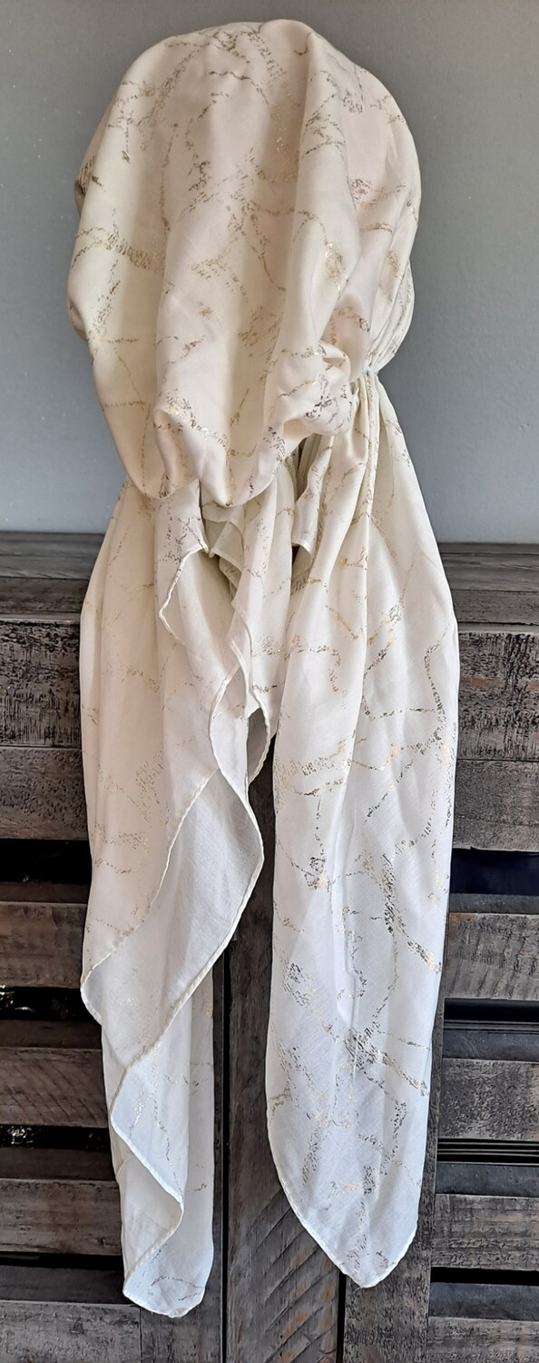White/ivory - gold  patterned pretied tichel