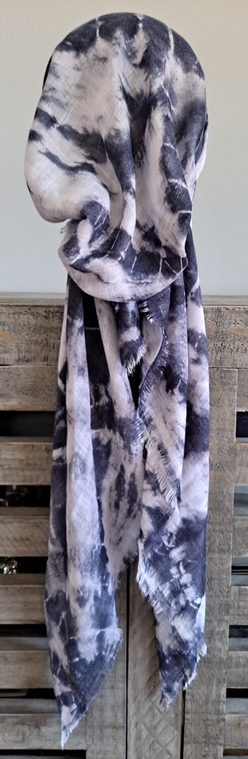 Dark denim circular patterned tie dyed - soft fringes pretied tichel