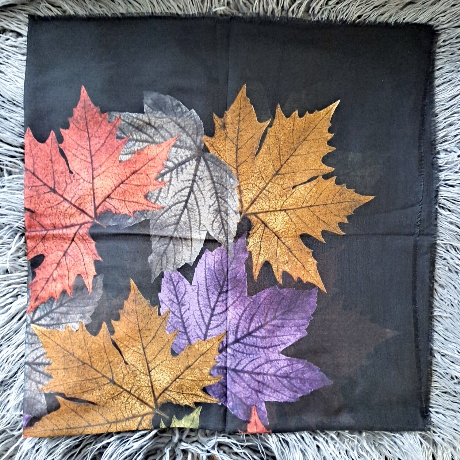 Black/leaves  - Turkish head scarve w/soft fringes