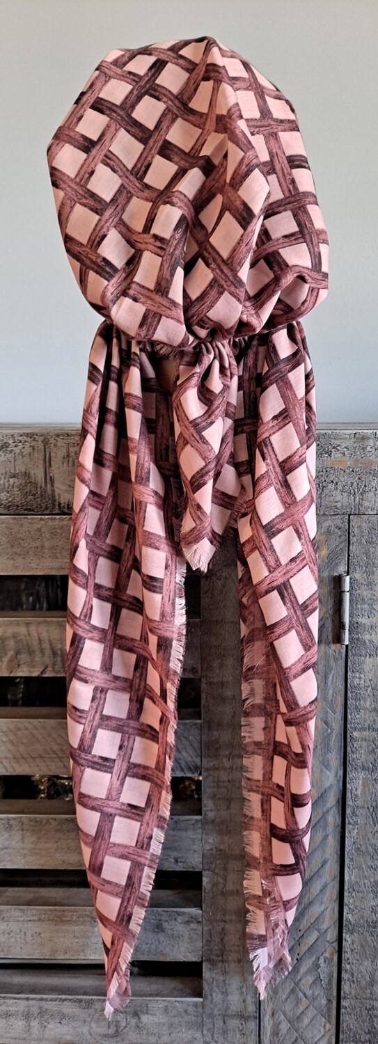 Mauve criss-cross soft fringed pretied Turkish Tichel w/band sewn in