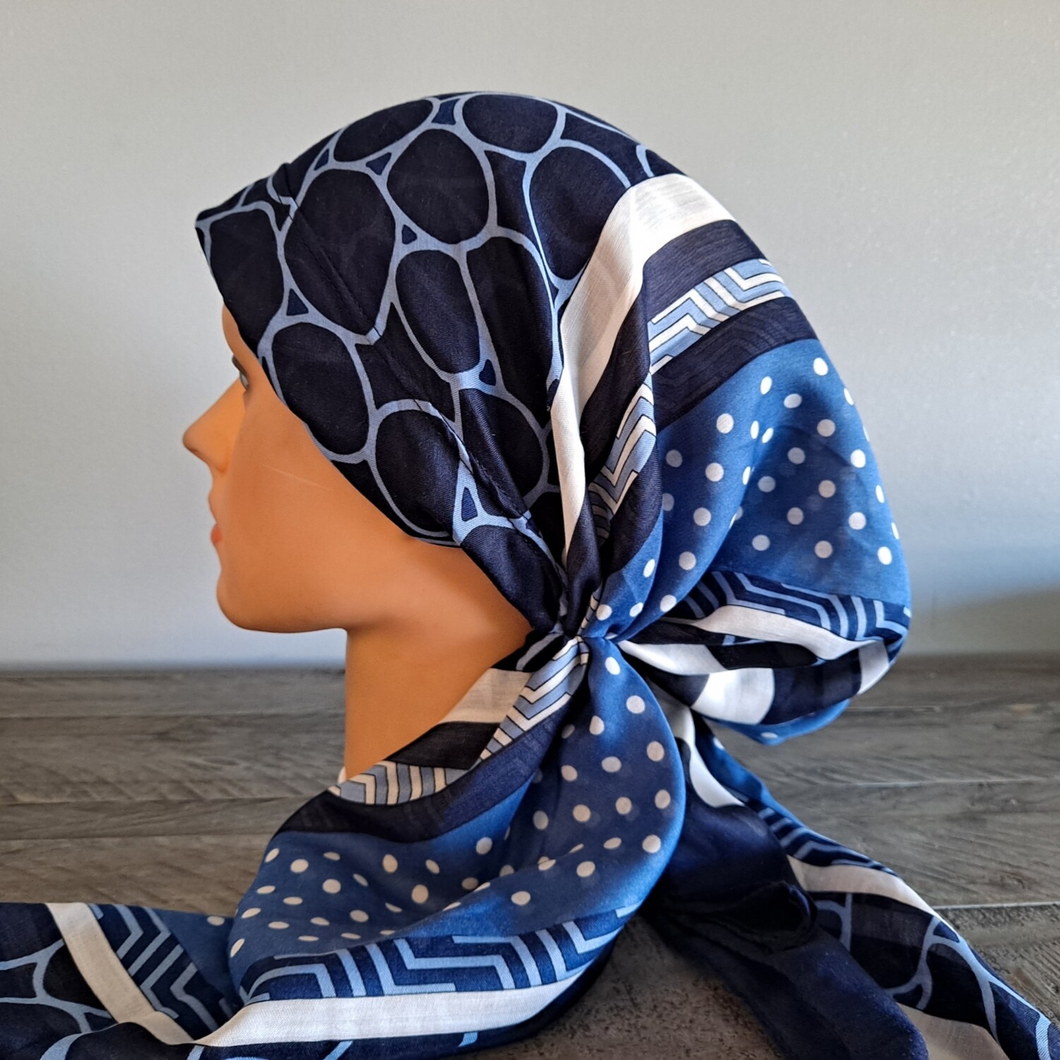 Navy pretied Turkish Tichel w/band sewn in