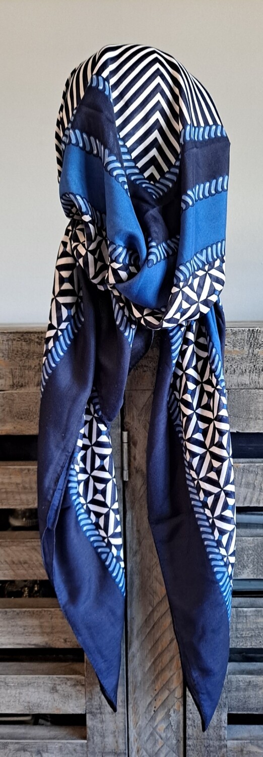 Navy pretied Turkish Tichel w/band sewn in