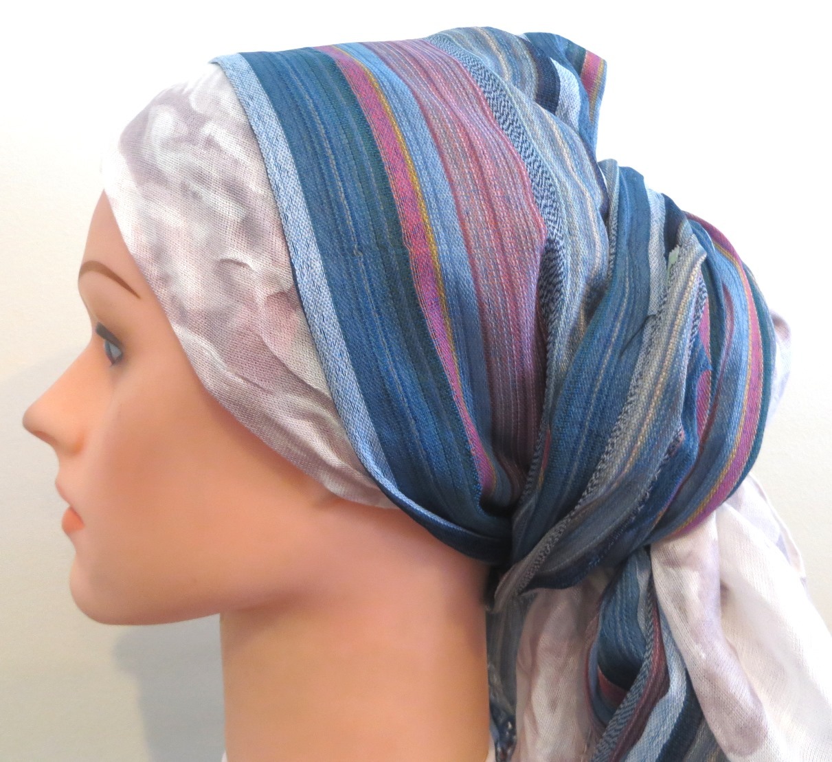 Blue stripes pattern rectangle tichel