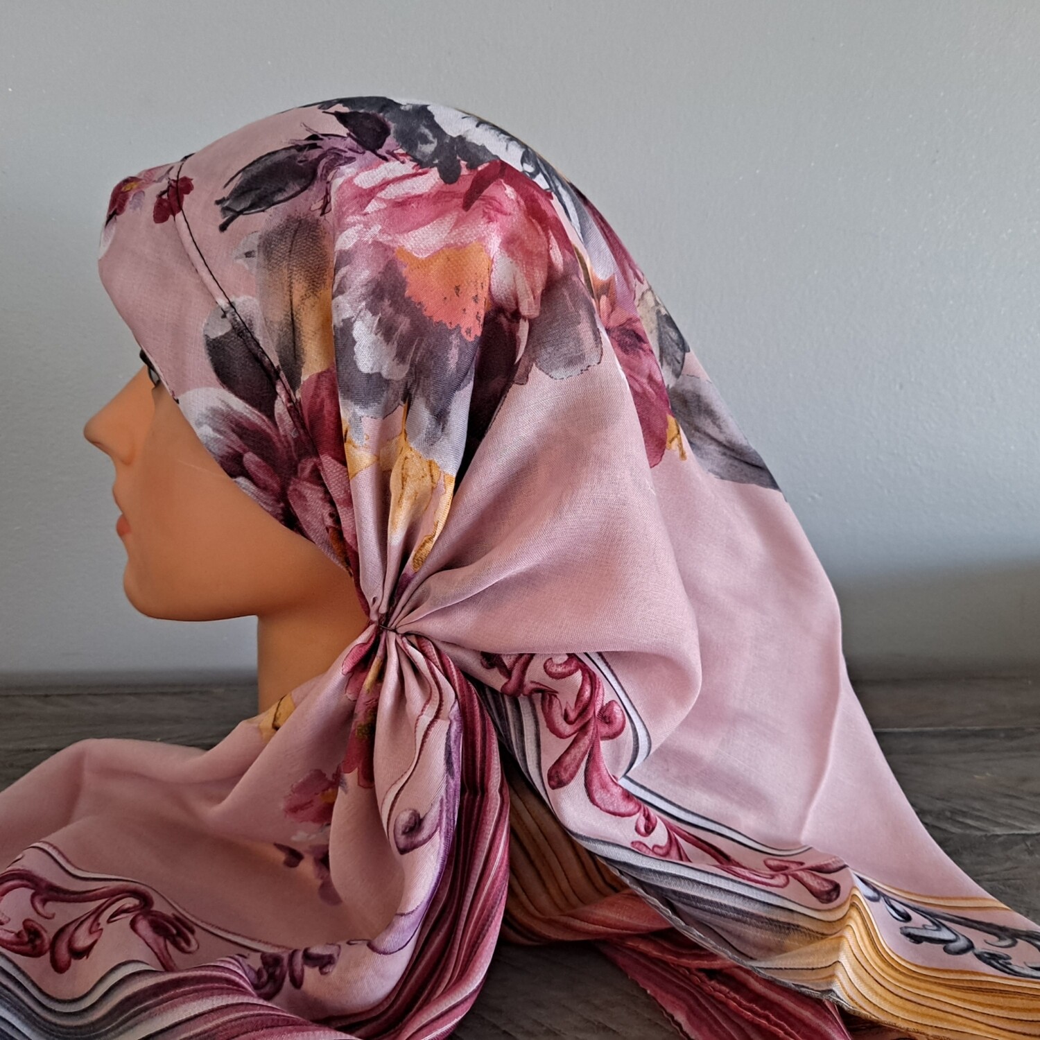 Pink Turkish - long back pre-tied kerchief w/band sewn in