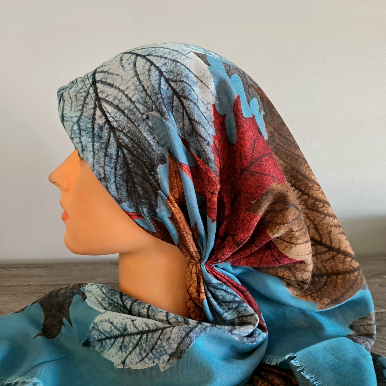 Teal Turkish soft fringed - long back pre-tied kerchief w/band sewn in