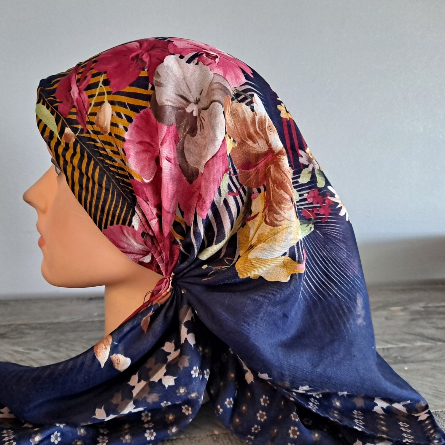 Navy Turkish - long back pre-tied kerchief w/band sewn in