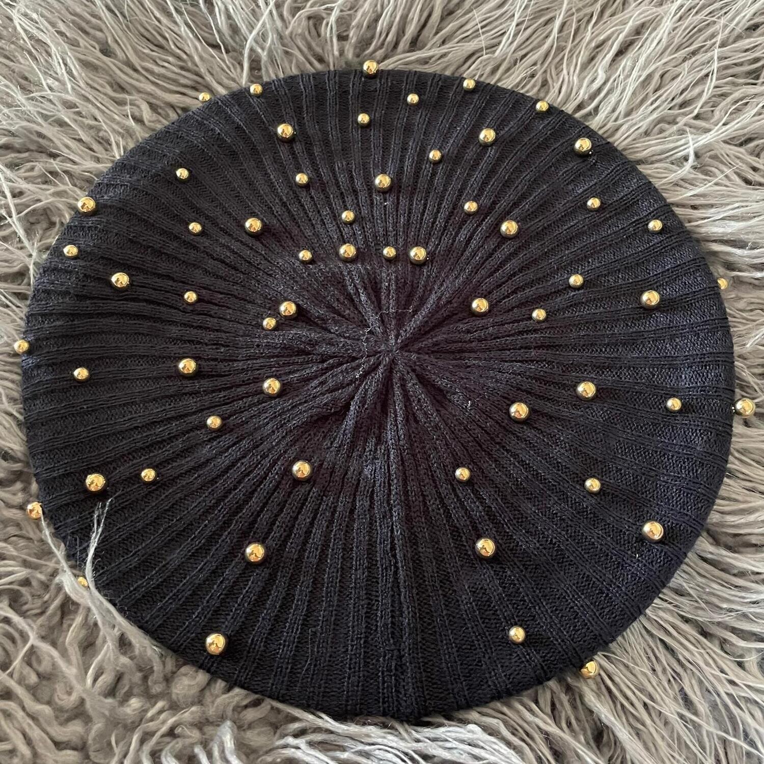 Navy - gold metallic balls lined snood/beret