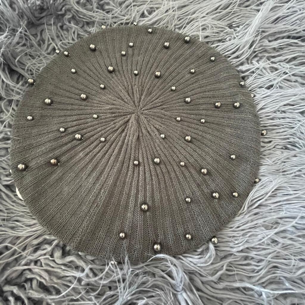 Gray -  metallic balls lined snood/beret