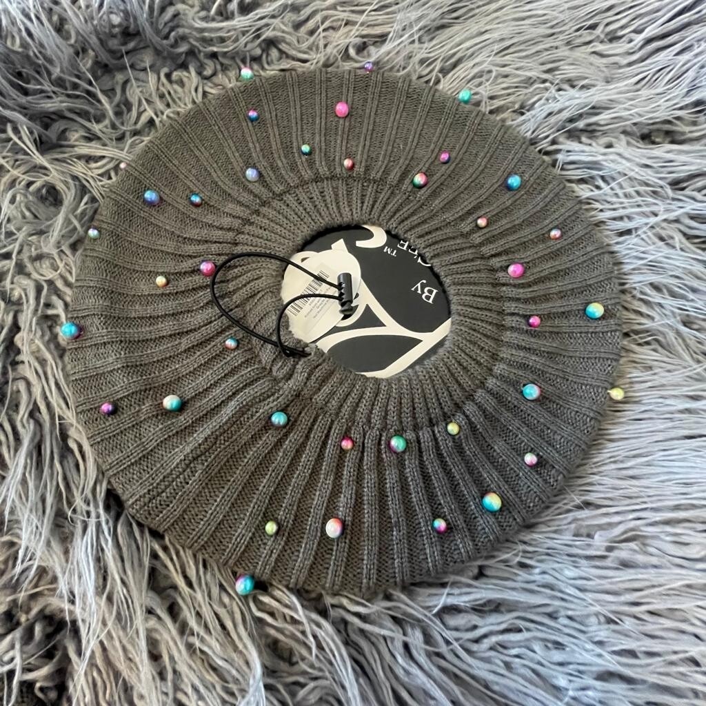 Gray - colorful pearled lined snood/beret