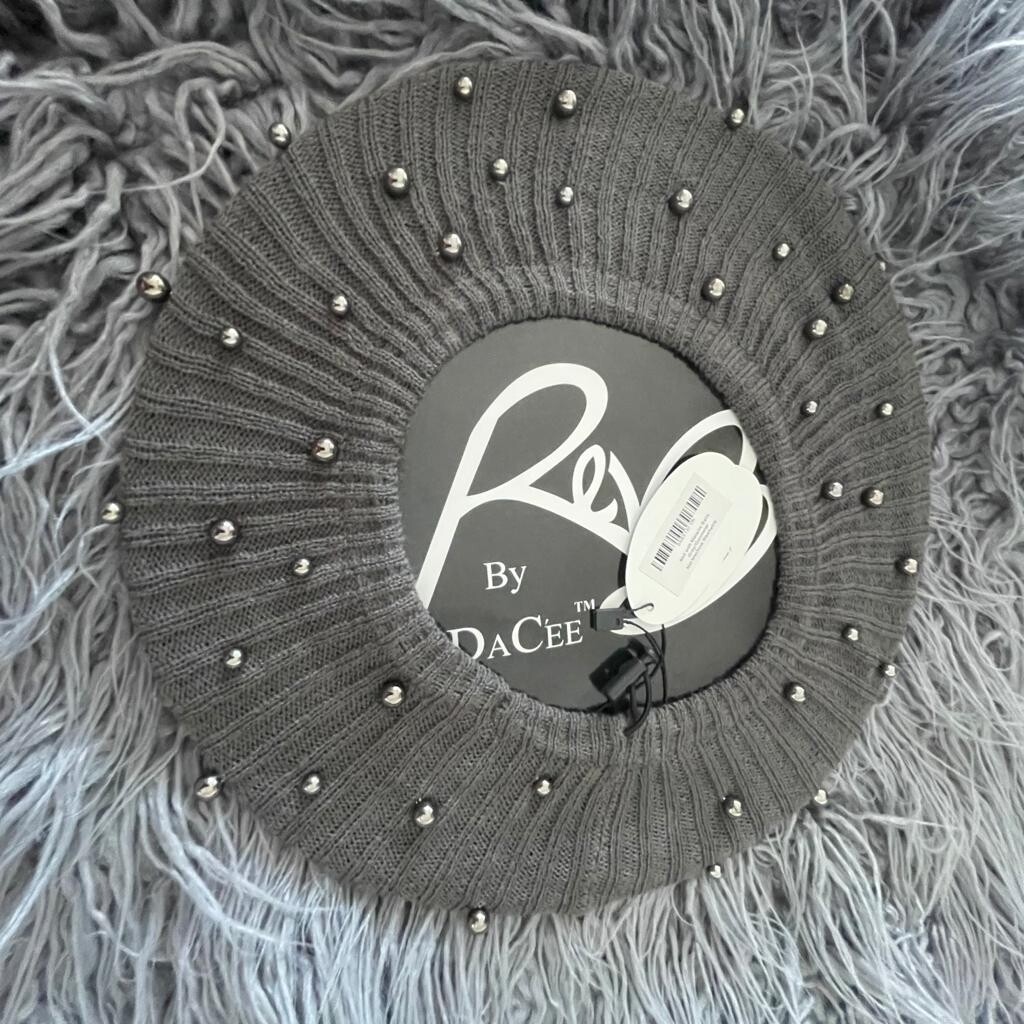Gray -  metallic balls lined snood/beret