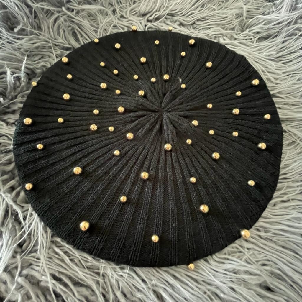 Black - gold metallic balls lined snood/beret