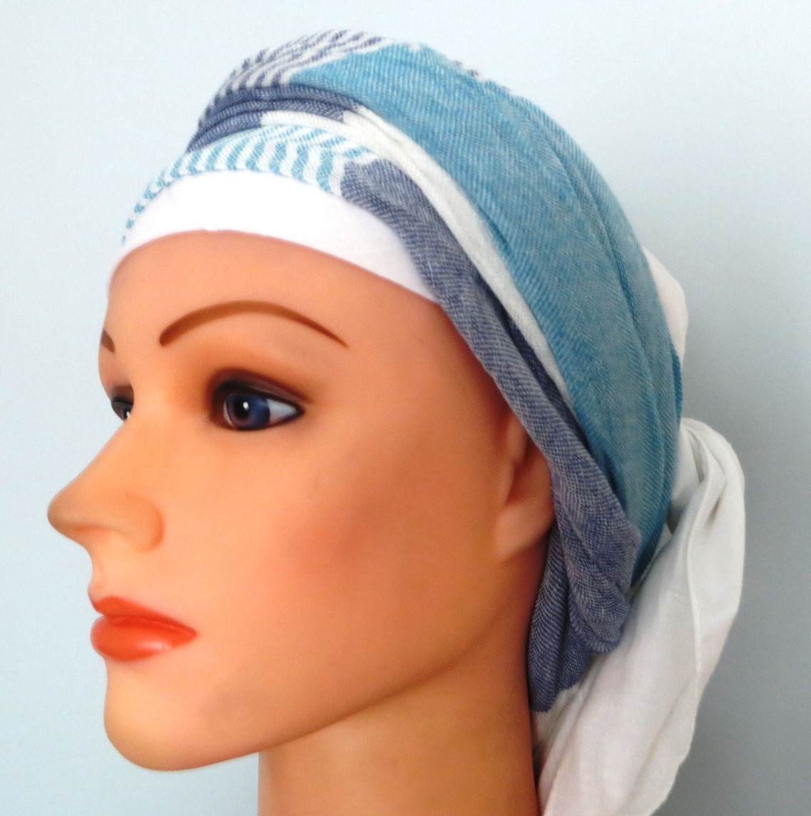 Blue thick stripes rectangle tichel