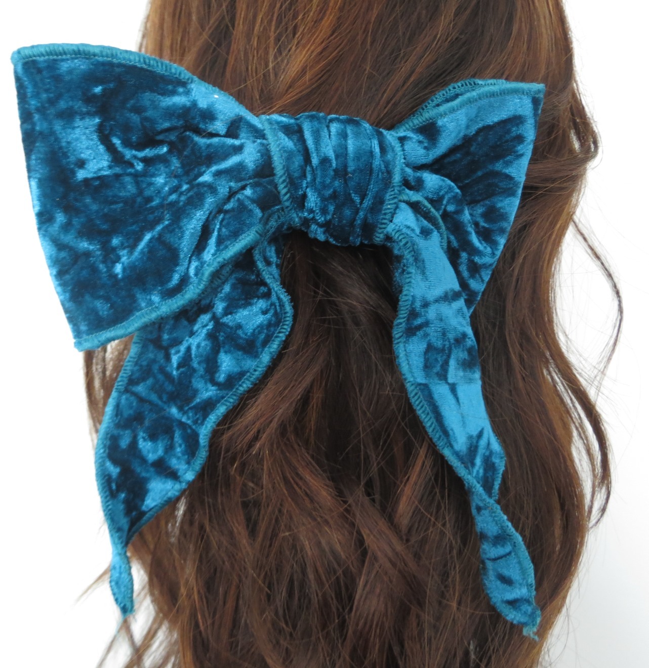 Teal blue velvet bow with tails