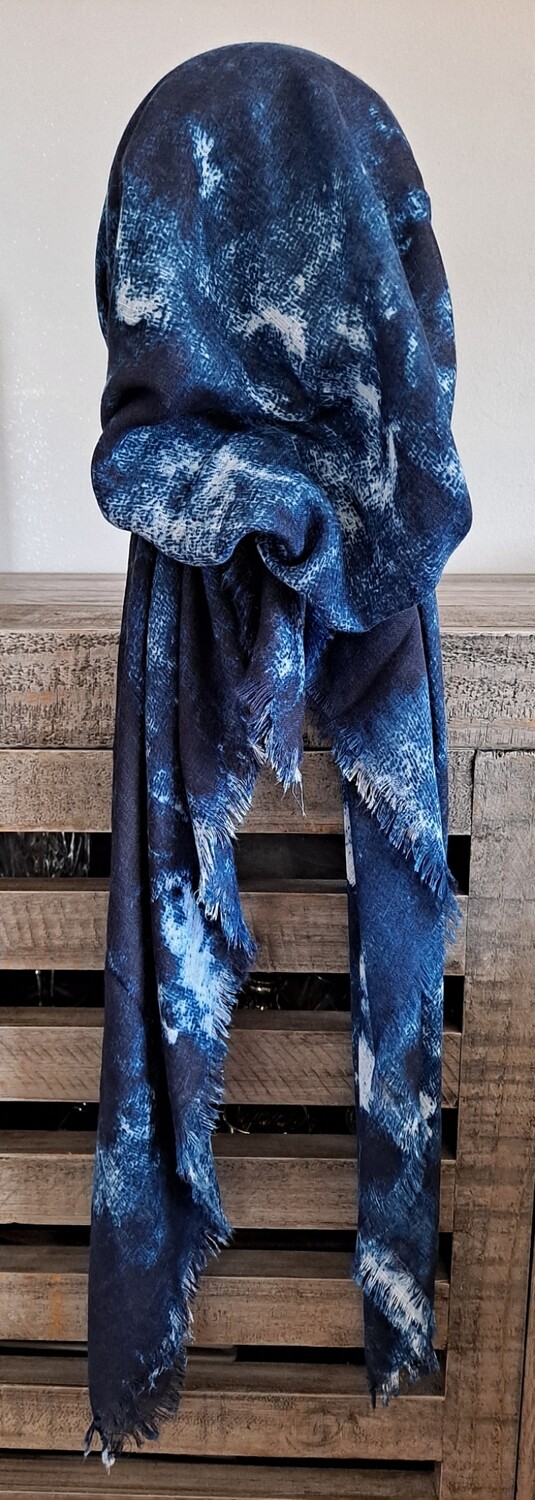 Blue/dark blue tie dyed - soft fringes pretied tichel