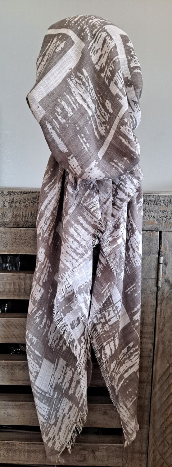 Medium gray/white patterned soft fringes pretied tichel