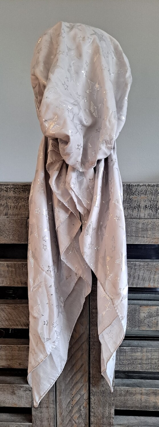 Light silvery gray - silver stars pretied tichel