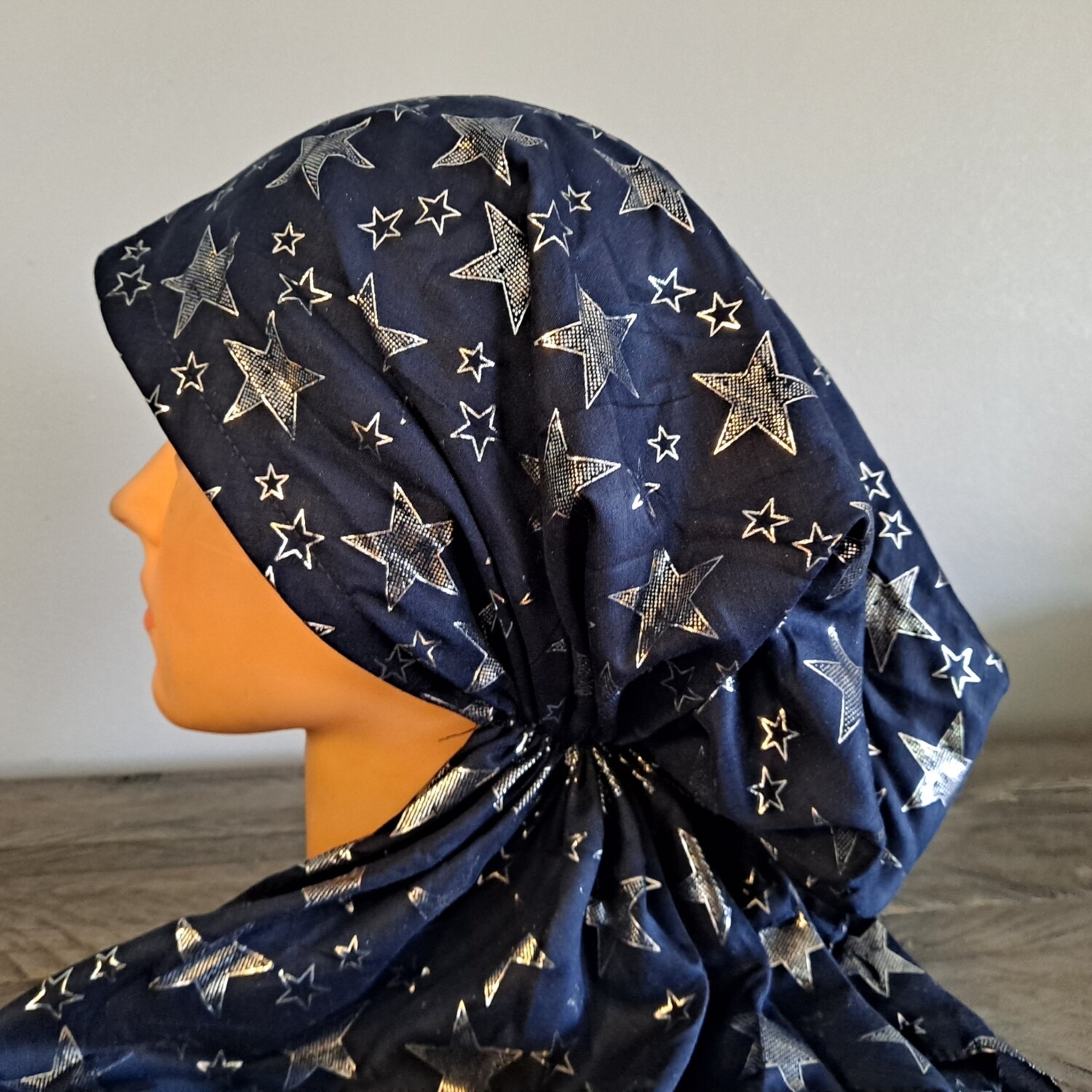 Navy - silver stars pretied tichel