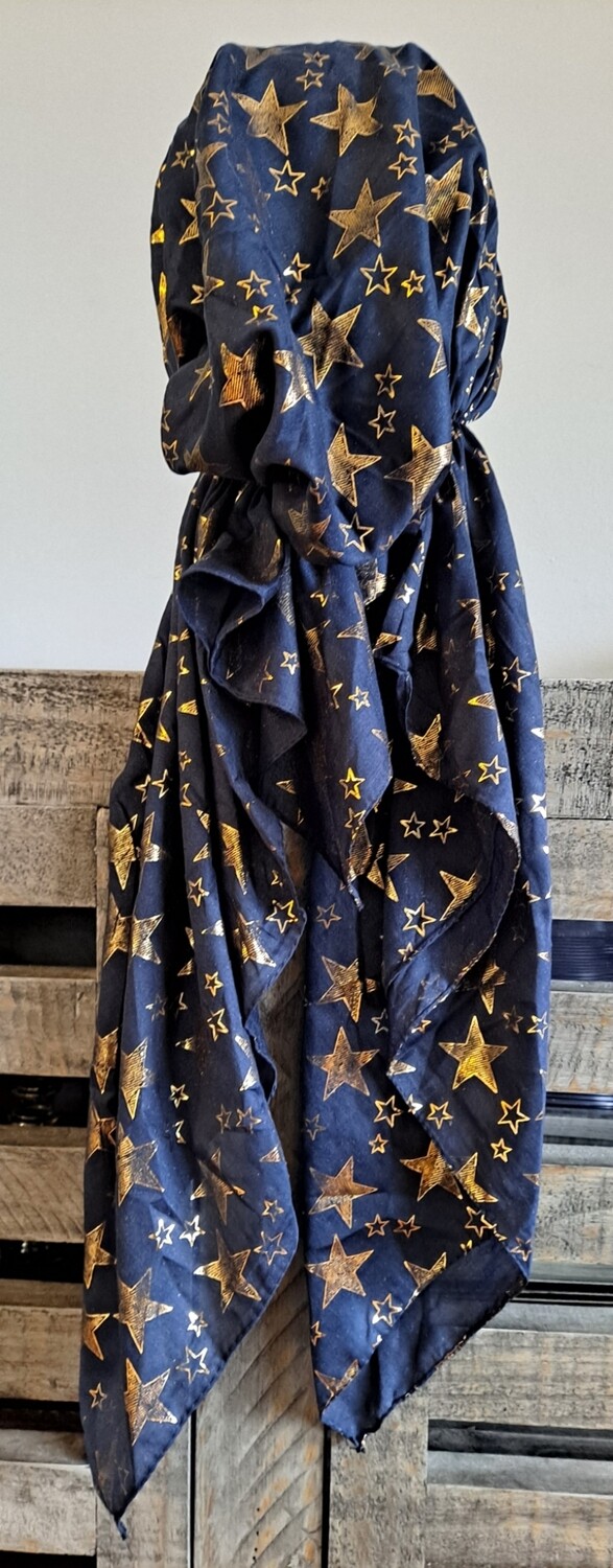 Navy - gold stars pretied tichel