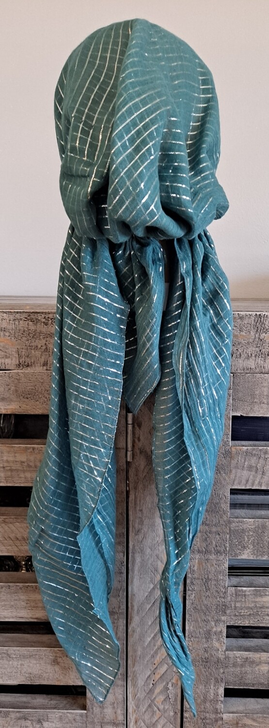 Teal green lurex pre tied tichel