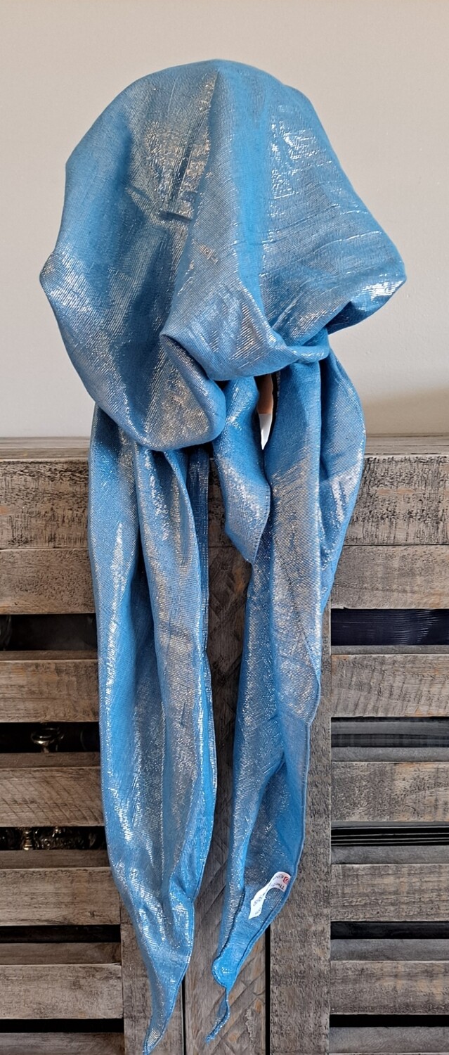 Denim blue solid shimmer pretied tichel