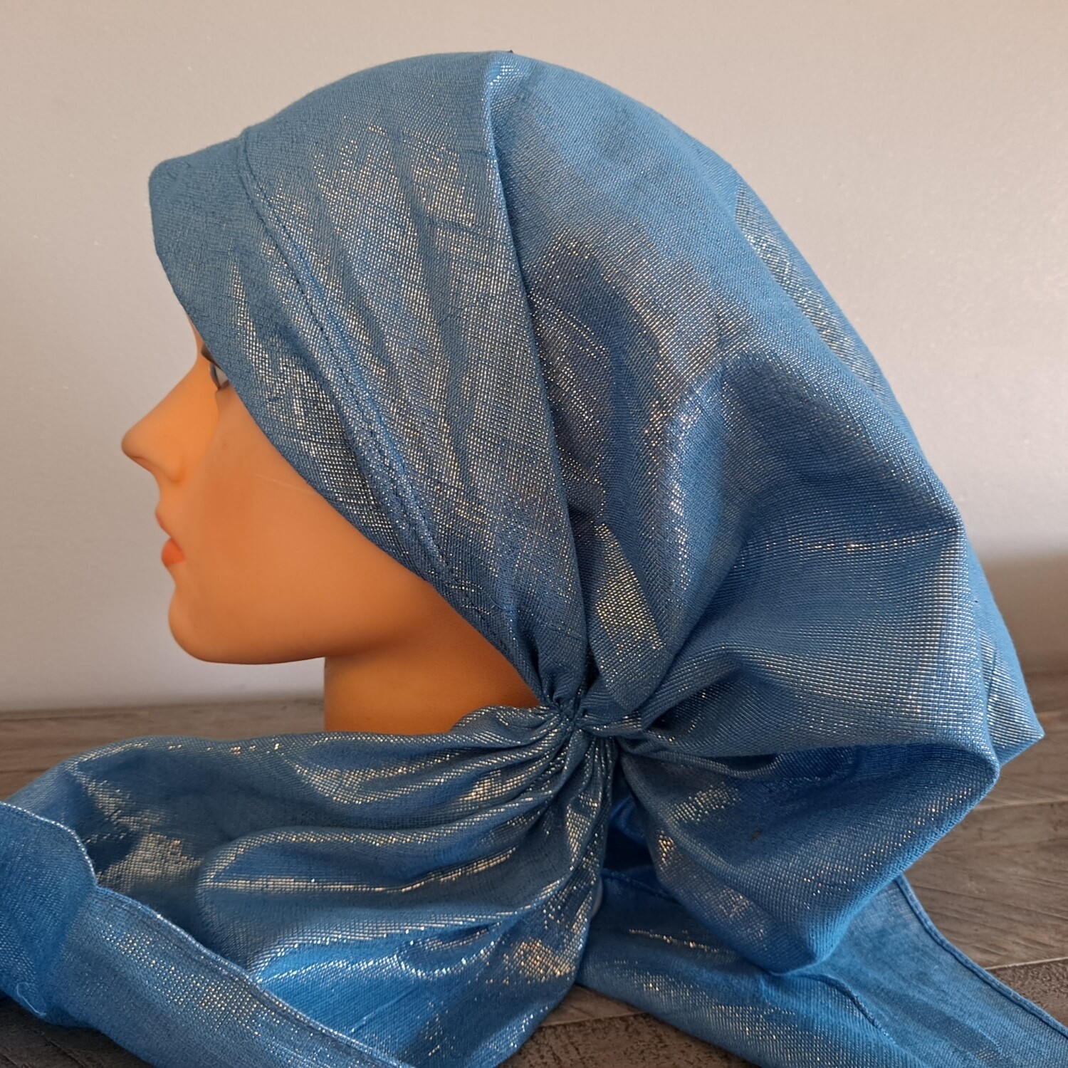 Denim blue solid shimmer pretied tichel