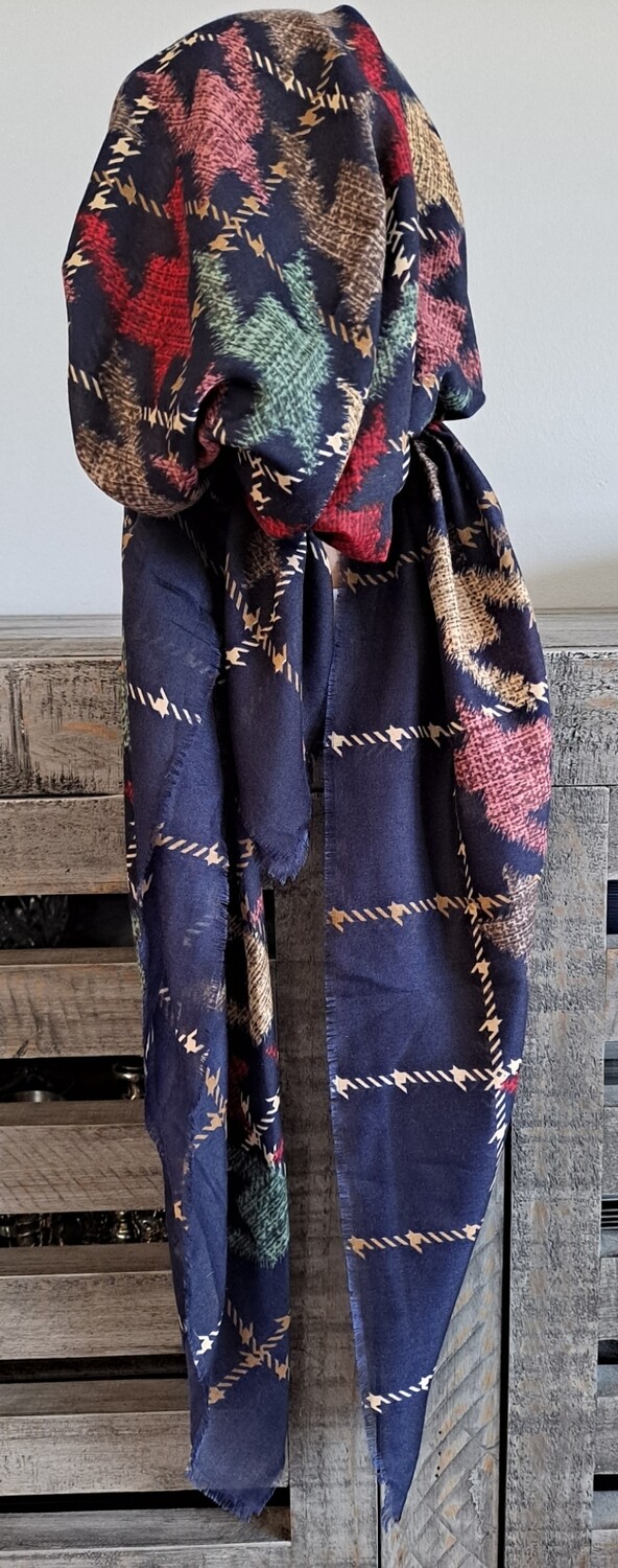 Navy soft fringed pretied Turkish Tichel w/band sewn in